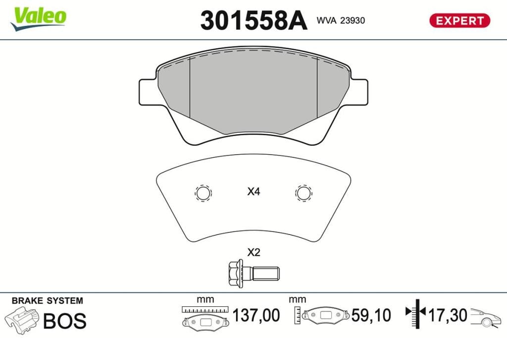 Jeu de 4 plaquettes de frein VALEO ref. 301558A